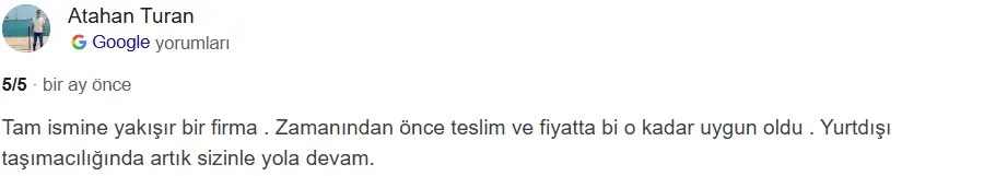 Müşteri yorumu Teslimatör Lojistik