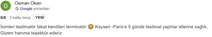 Müşteri yorumu Teslimatör Lojistik