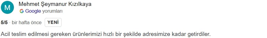 Müşteri yorumu Teslimatör Lojistik