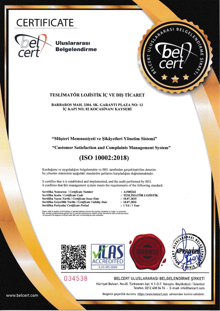 ISO10002 Teslimatör Lojistik